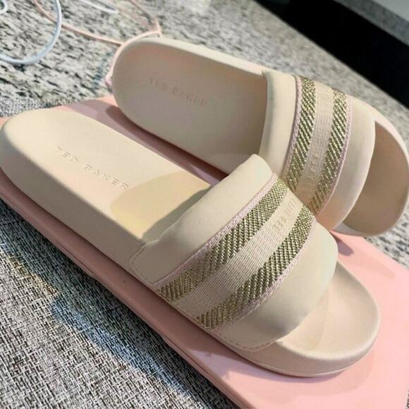 TED BAKER SLIDE SANDAL NATURAL PINK GOLD SZ 6 AESTHETIC VERSATILE SUMMER CHIC - Picture 2 of 13
